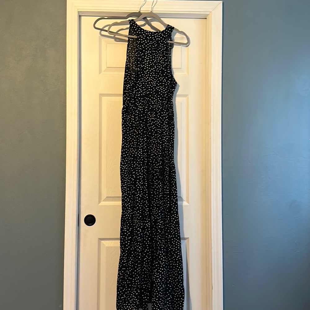 Self tie polka dot maxi halter dress